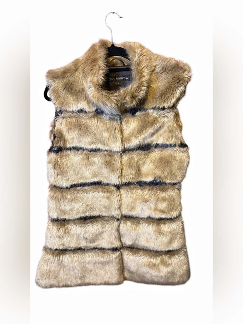Via Spiga Tiered Faux Fur Vest Women’s Size Small Tan Brown Boho